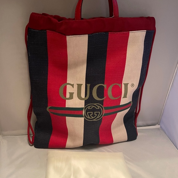 GUCCI Canvas Logo Sylvie Stripe Drawstring - Picture 7 of 14